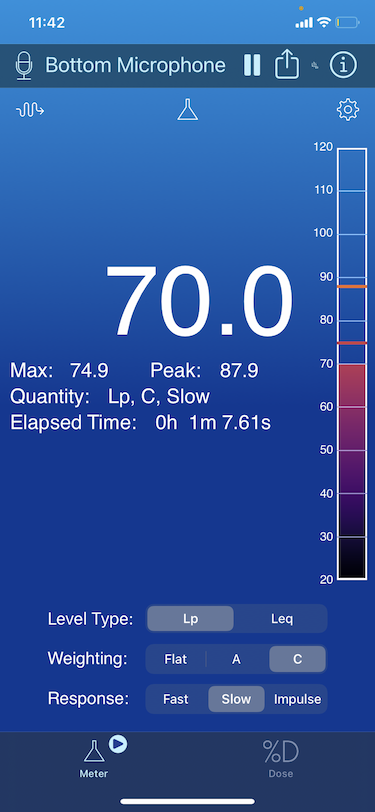 Calibration of my left speaker to 70dB with pink noise.
